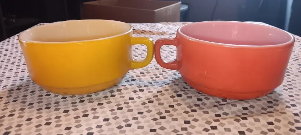 Vintage Fire King Orange And Yellow Soup Bowls 50s Vintage
